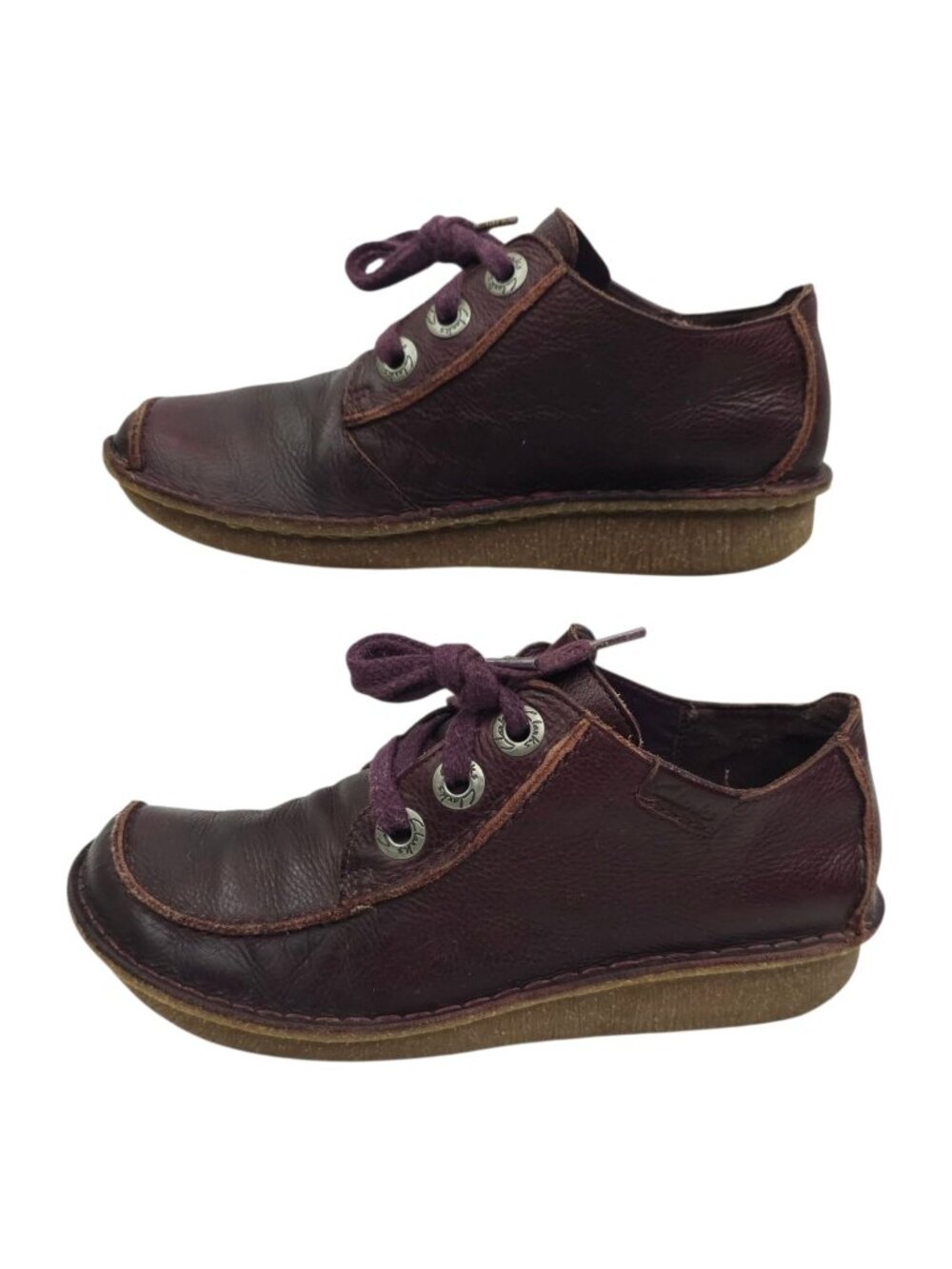 Clarks Funny Dream Oxford Womens 7.5 Plum Purple Leather Lace Up Comfort Shoes